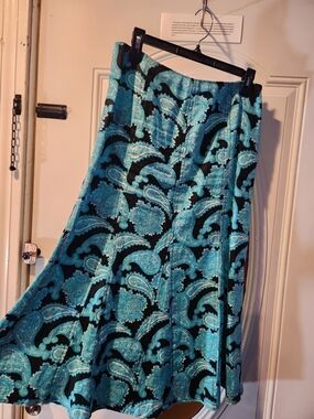 Kim Rogers Black and Turquoise Paisley Boho A-Line Flaring Skirt Womens Size 8
